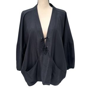 KERRIGAN BY DARYL K BLACK SILK TIE FRONT EASY JACKET